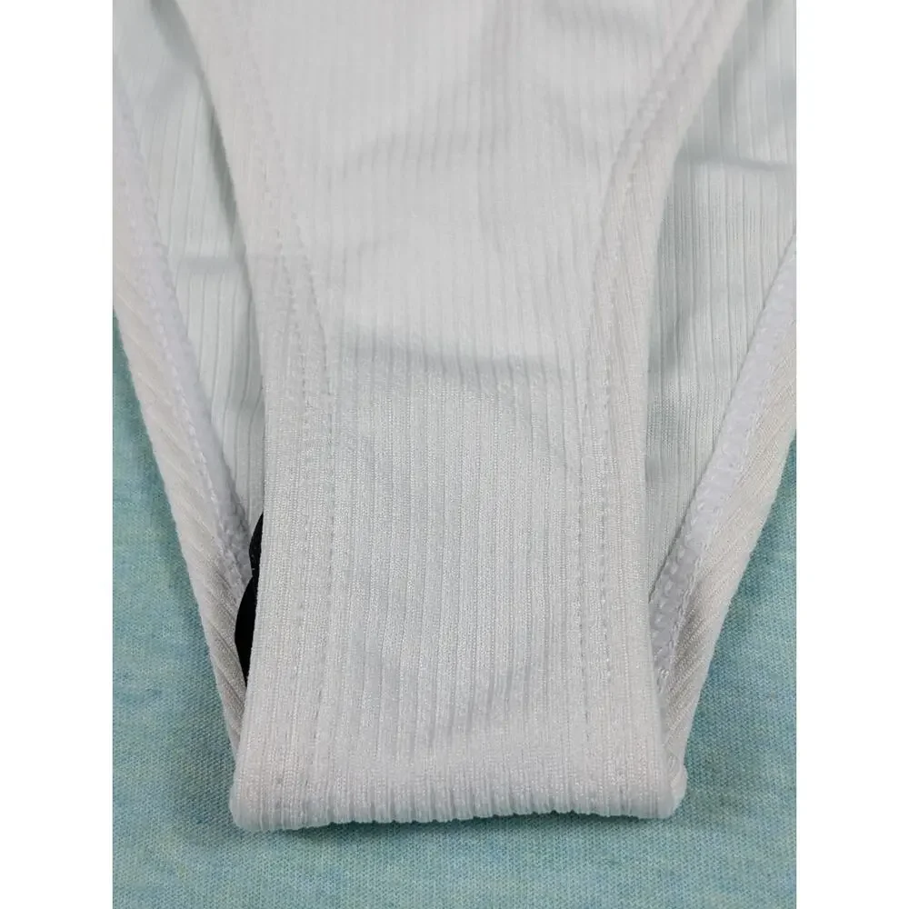 Zaful Swim Bikini Bottom Womens Size 6 White Ribbed Cheeky New w/ Tags